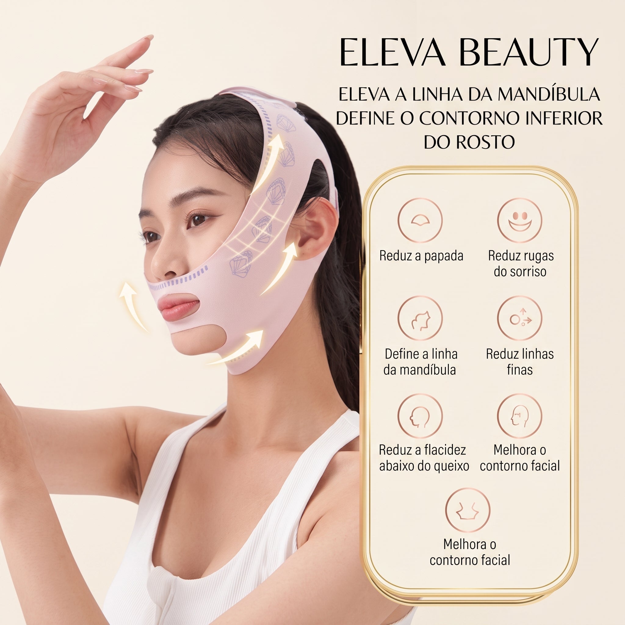 Eleva ContourLift - Máscara de Contorno Facial - Suaviza Rugas, Papada e Modela o Rosto